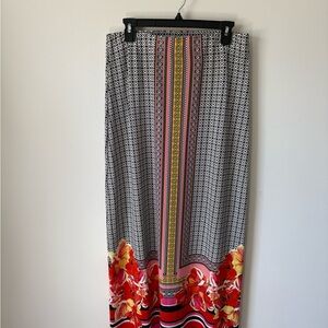ECI Black Maxi Skirt with Red, Pink & Yellow Floral Border